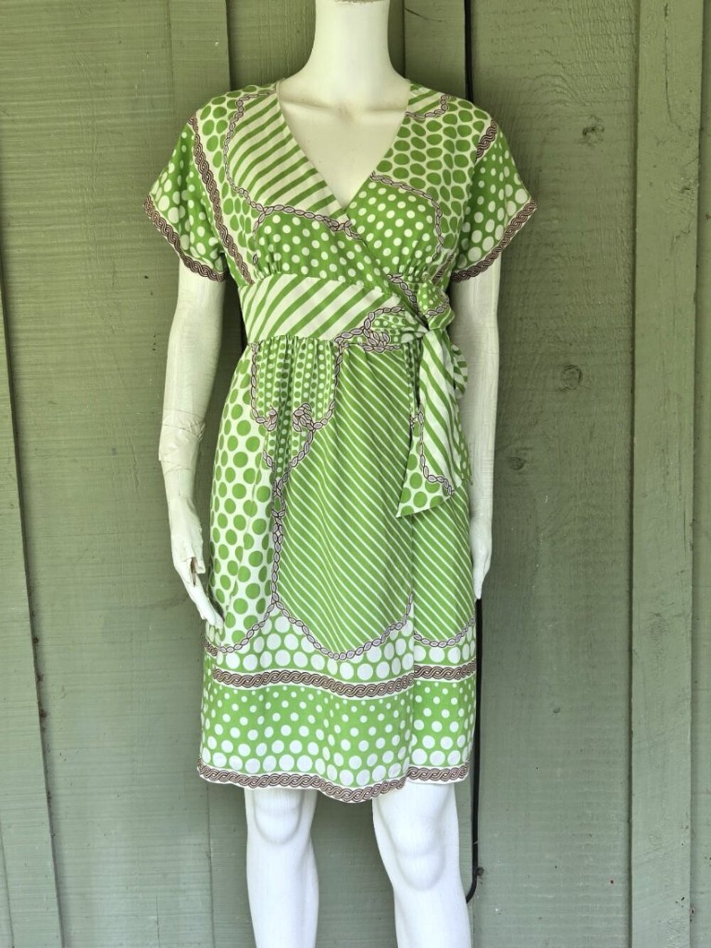 TIBI Green Polka Dot Silk Blend Wrap Dress 2